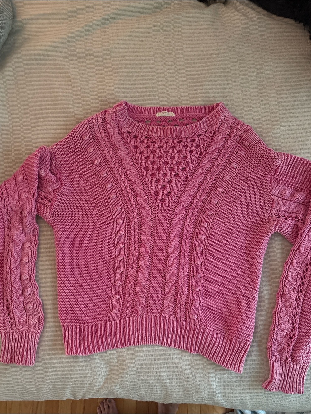 Mystree Rose Pink Cable Knit Crewneck Sweater